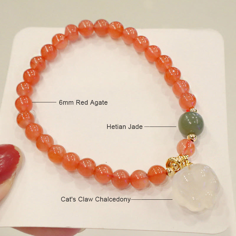Wear FengShui Red Agate Chalcedony Cat Paw Jade Confidence Bracelet