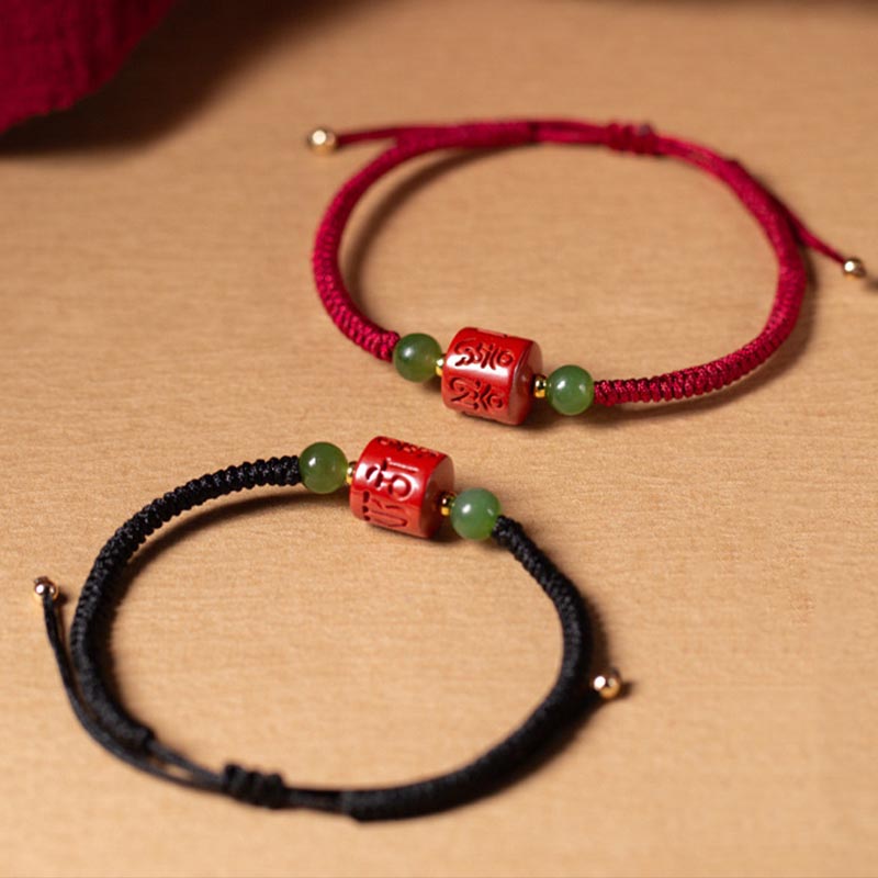 Wear FengShui Tibetan Cinnabar Om Mani Padme Hum Engraved Blessing Braided Rope Bracelet