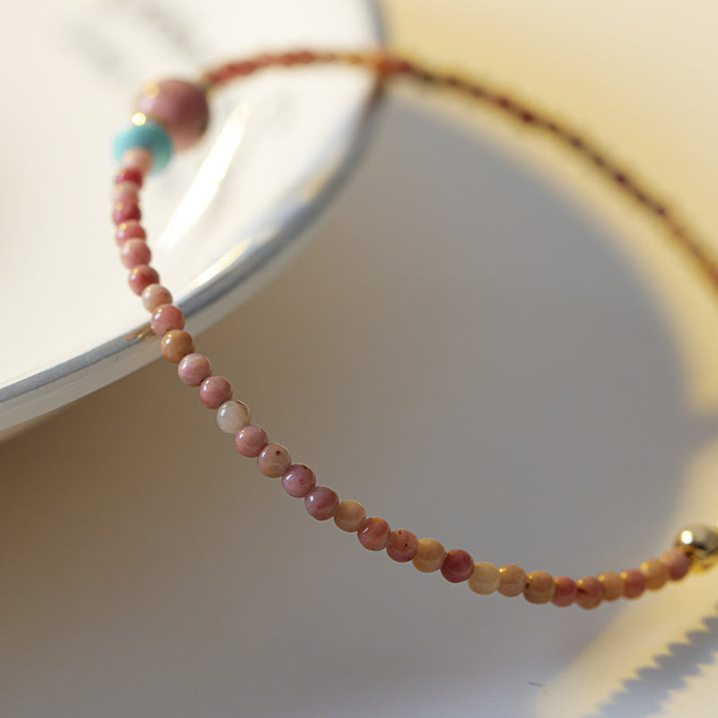 Wear FengShui 14K Gold Plated Natural Rhodonite Loving Energy Chain Bracelet
