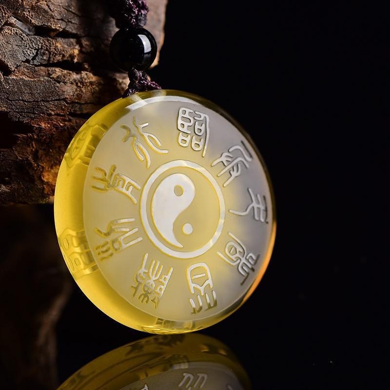 Wear FengShui Taoism Five Sacred Mountains Yin Yang Symbol Liuli Crystal Balance Necklace Pendant Key Chain