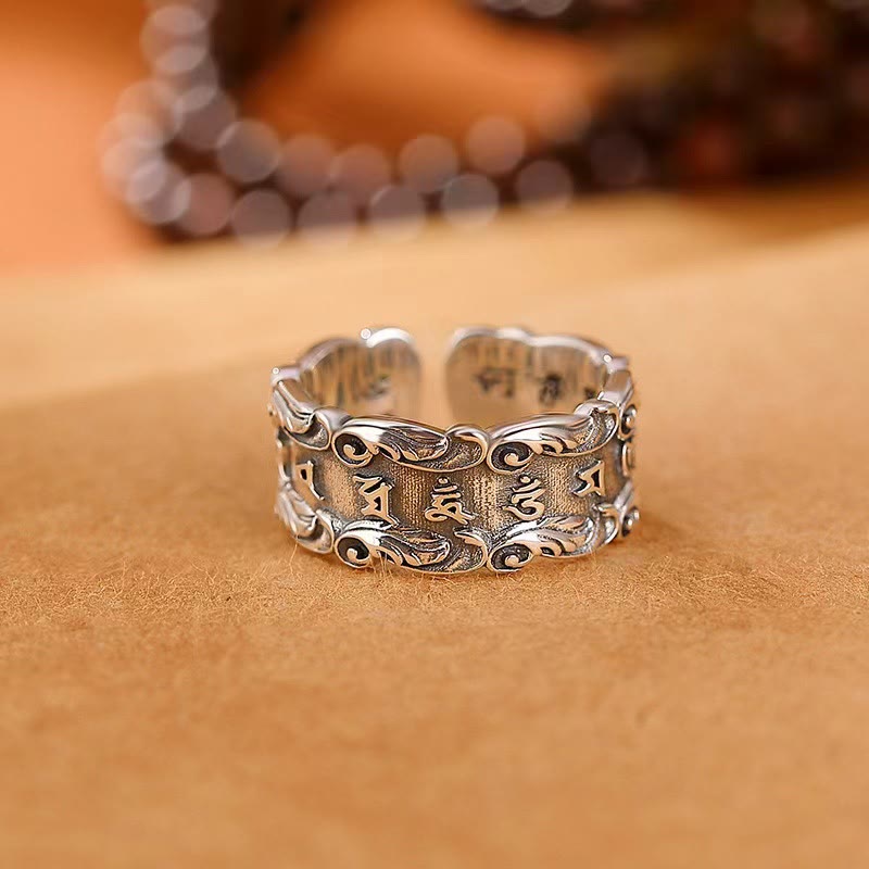 Wear FengShui Tibetan Om Mani Padme Hum Design Peace Adjustable Ring