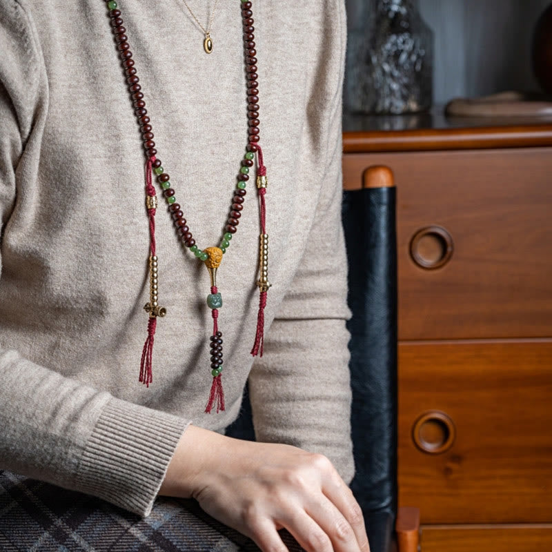 Wear FengShui Natural Tibet 108 Mala Beads Purple Bodhi Seed Hetian Cyan Jade Copper Dorje Peace Bracelet