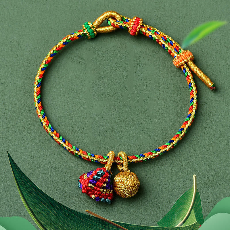Wear FengShui Colorful Rope Luck Handmade Zongzi Golden Ball Charm Bracelet