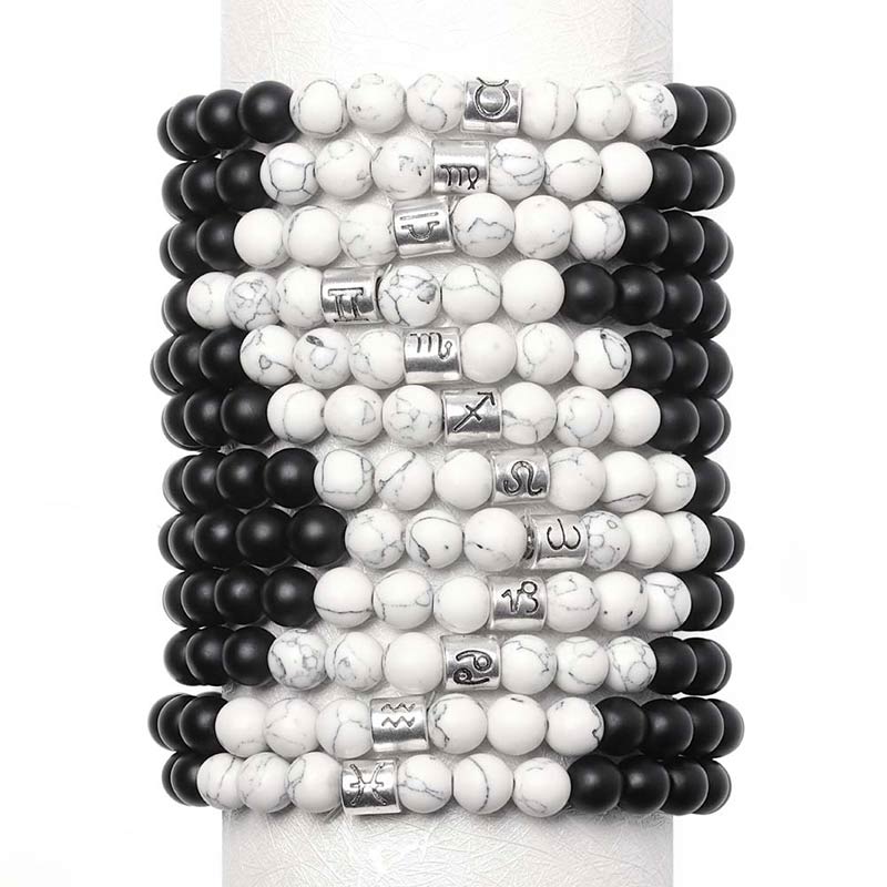 Wear FengShui 12 Constellations of the Zodiac Natural Frosted Stone White Turquoise Bead Fortune Bracelet