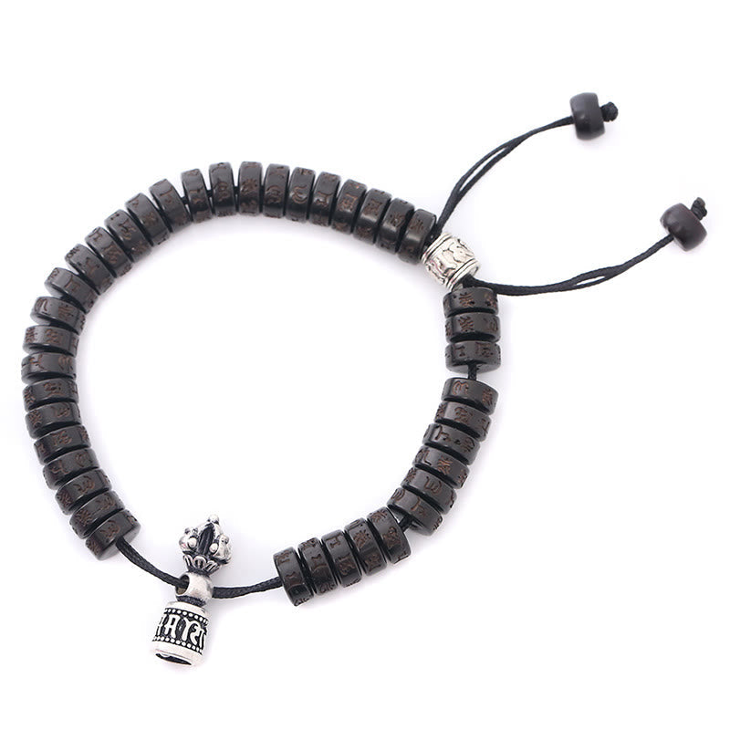 Wear FengShui Tibet Coconut Shell Carved Om Mani Padme Hum Dorje Vajra Bell Happiness String Bracelet