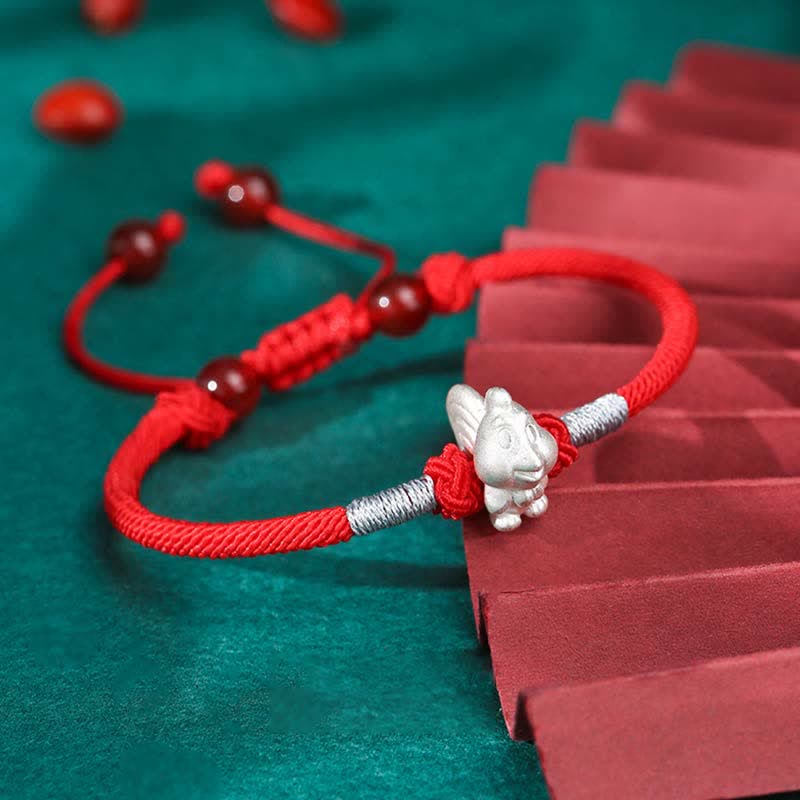 Wear FengShui 999 Sterling Silver Chinese Zodiac Luck Strength Red String Bracelet