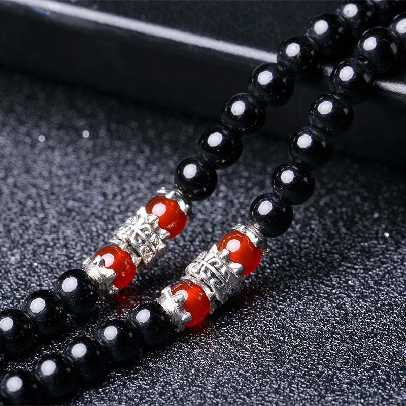 Wear FengShui 108 Beads Natural Black Obsidian Tiger Eye Mala Bracelet
