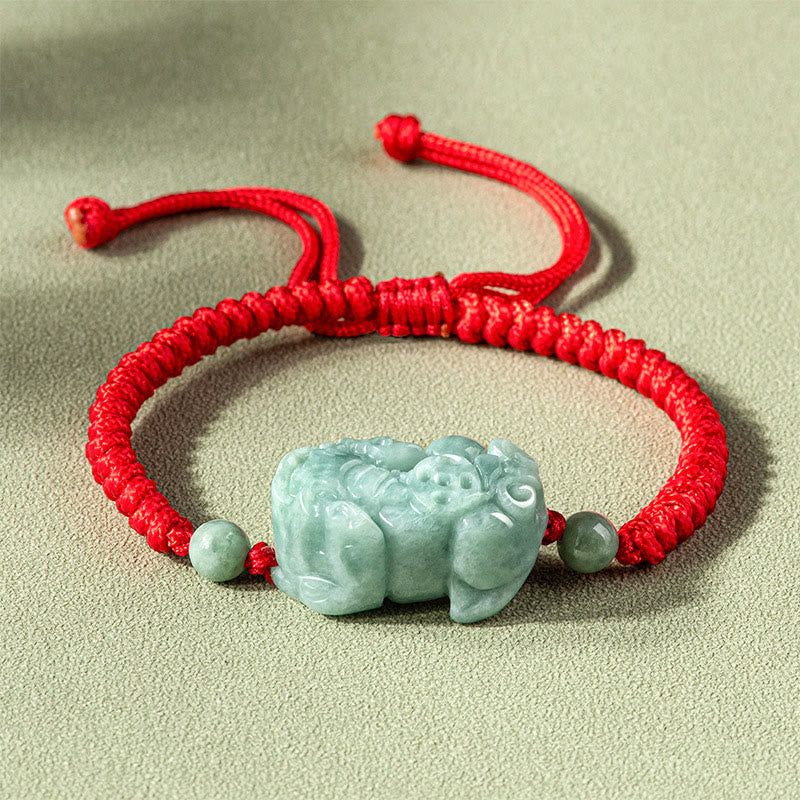 Wear FengShui Handmade Natural Jade PiXiu Protection King Kong Knot Braided String Bracelet