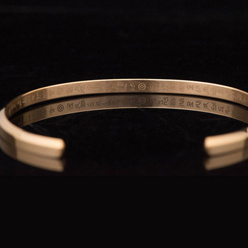 Wear FengShui Six True Words Engraving Titanium Steel Blessing Protection Bracelet