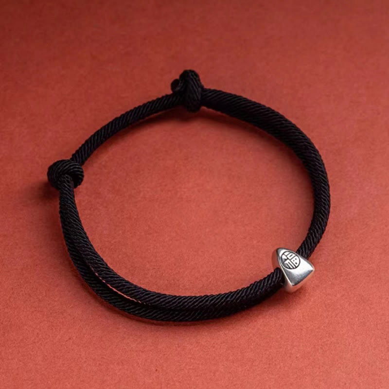 Wear FengShui 925 Sterling Silver Fu Character Blessing Handmade Braided Bracelet