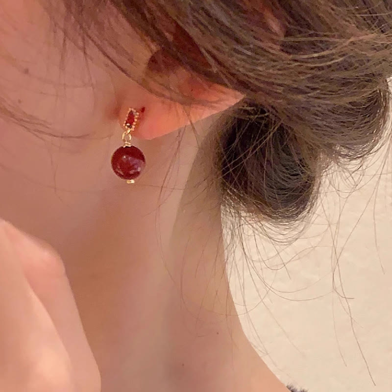 Wear FengShui 925 Sterling Silver Posts 14K Gold Filled Cinnabar Bead Zircon Calm Earrings