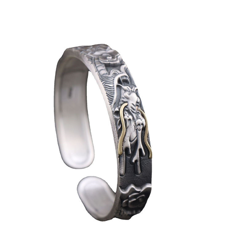 Wear FengShui 999 Sterling Silver Dragon Strength Protection Bracelet Bangle