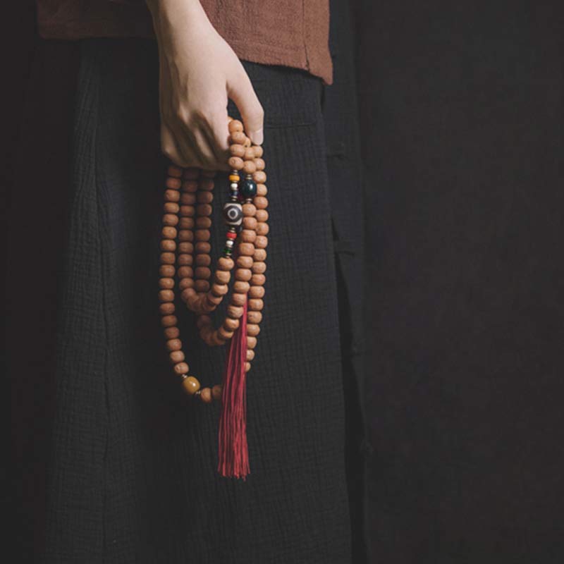 Wear FengShui 108 Mala Beads Bodhi Seed Dzi Bead Peace Tassel Bracelet