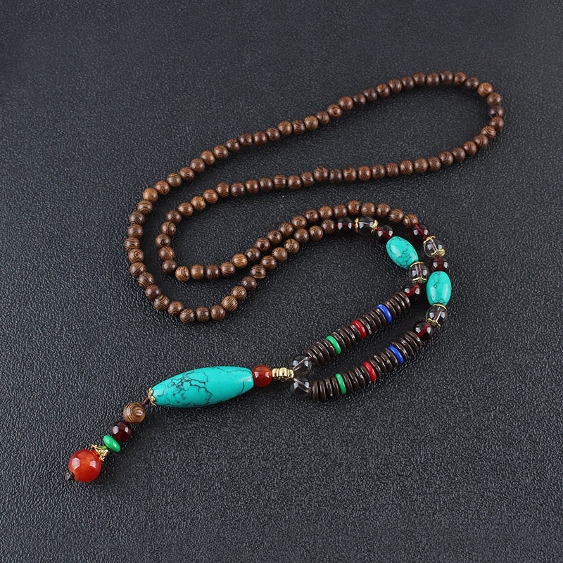 Wear FengShui Wenge Wood Turquoise Stone Protection Calm Necklace Pendant