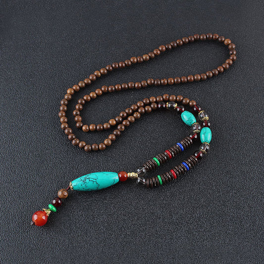 Wear FengShui Wenge Wood Turquoise Stone Protection Calm Necklace Pendant