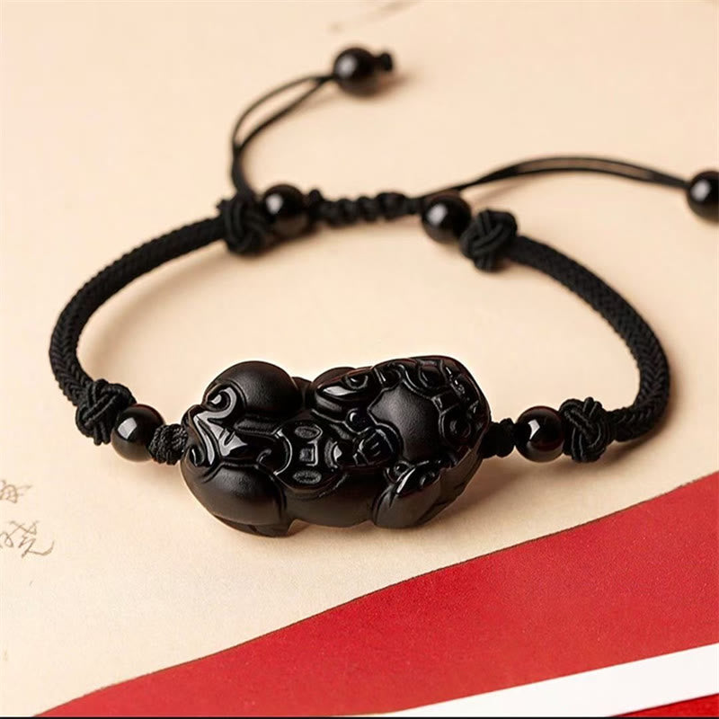 Wear FengShui Natural Obsidian Amethyst Citrine PiXiu Cooper Coin Wealth Bracelet