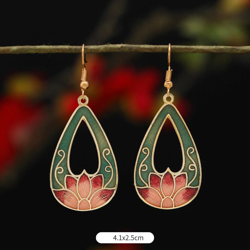 Wear FengShui Lotus Butterfly Flower Alloy Copper Enlightenment Drop Earrings