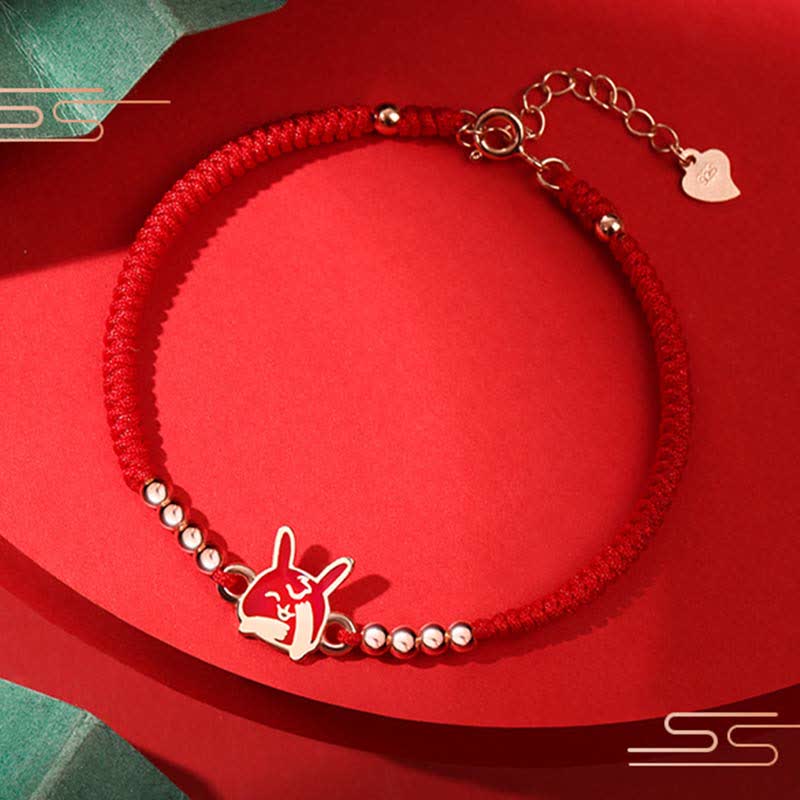 Wear FengShui 925 Sterling Silver Chinese Zodiac Luck Faith Discolor Red String Bracelet