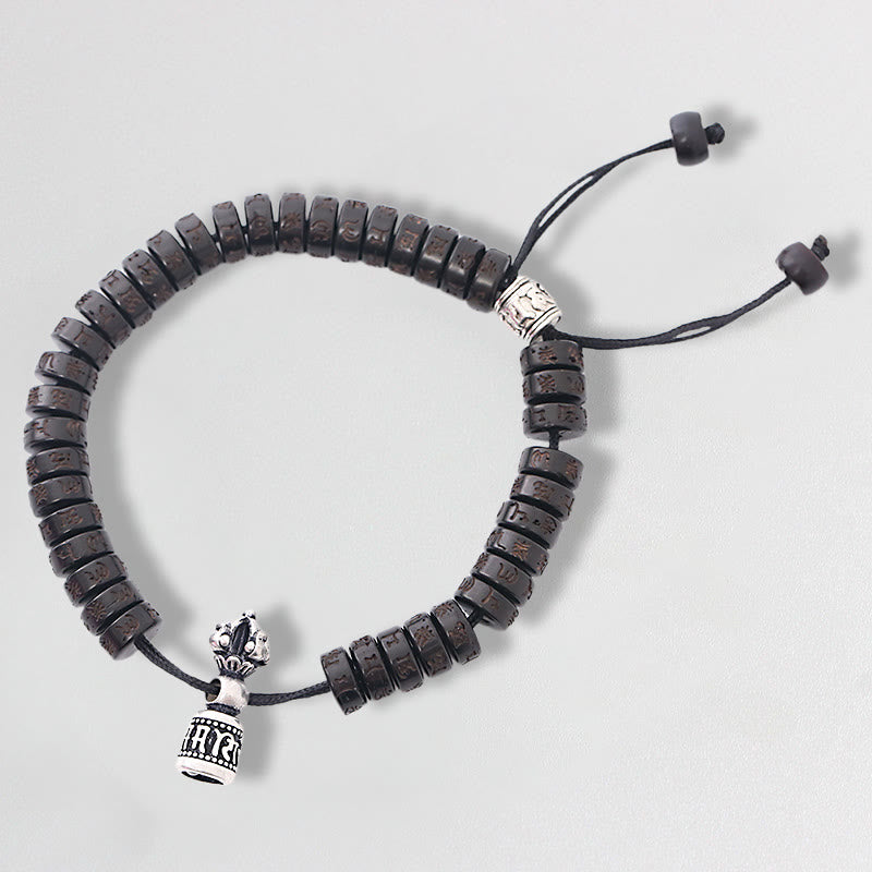 Wear FengShui Tibet Coconut Shell Carved Om Mani Padme Hum Dorje Vajra Bell Happiness String Bracelet