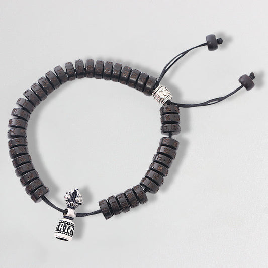 Wear FengShui Tibet Coconut Shell Carved Om Mani Padme Hum Dorje Vajra Bell Happiness String Bracelet