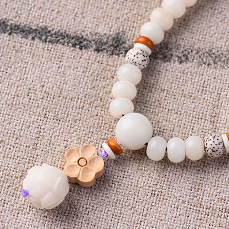 Wear FengShui Tibetan White Jade Bodhi Lotus Blessing Bracelet