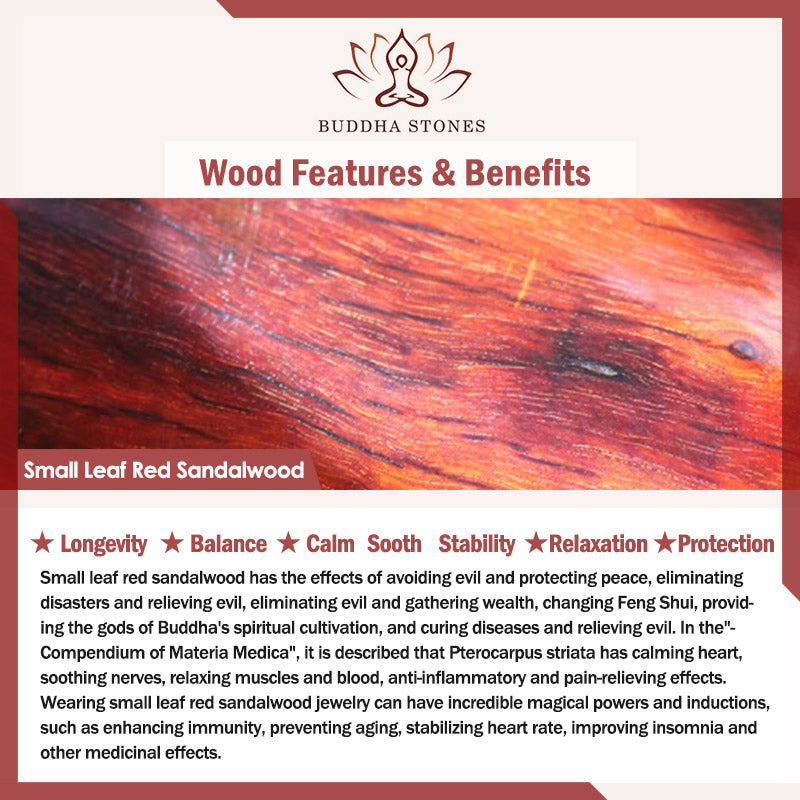 Wear FengShui Small Leaf Red Sandalwood White Crystal Protection Bracelet