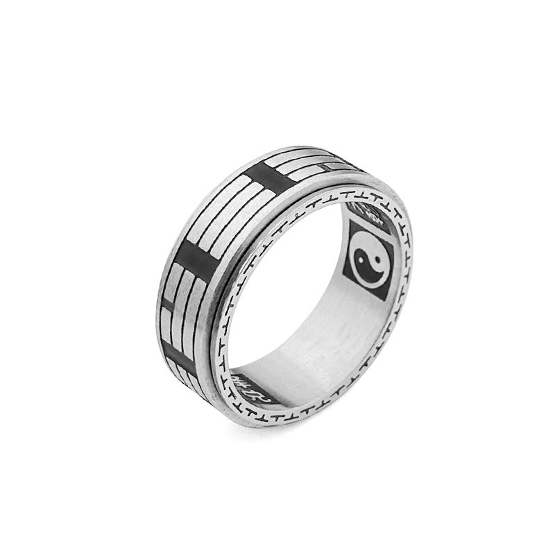 Wear FengShui Bagua Yin Yang Titanium Steel Balance Rotatable Ring