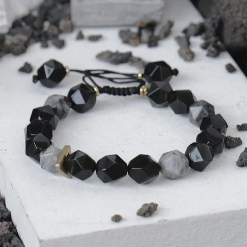 Wear FengShui Black Obsidian Black Glitter Stone Purification Bracelet