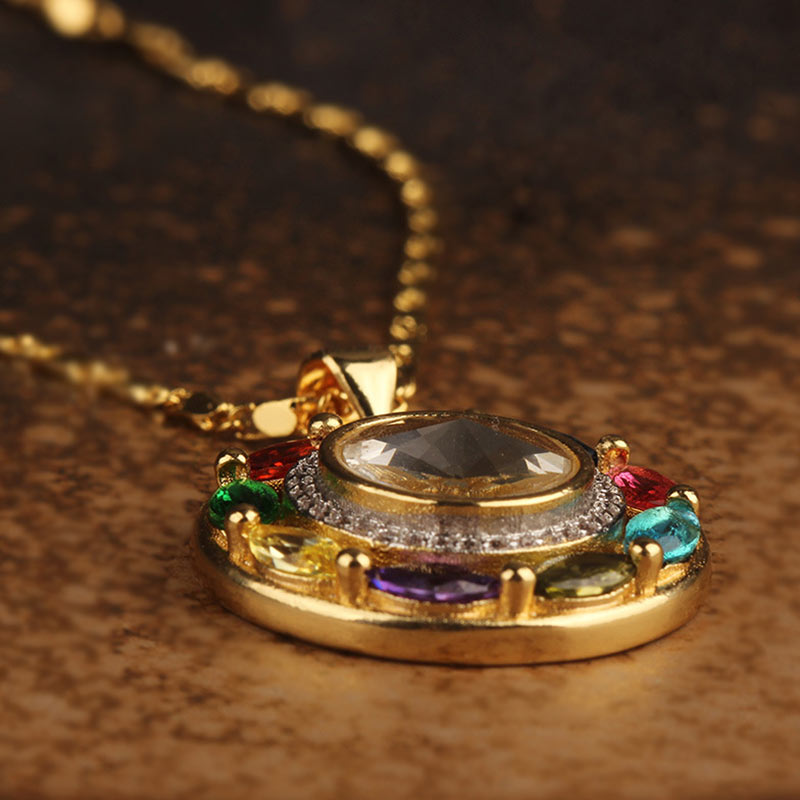 Wear FengShui Colorful Zircon Copper Wealth Luck Rotation Bracelet Necklace Pendant