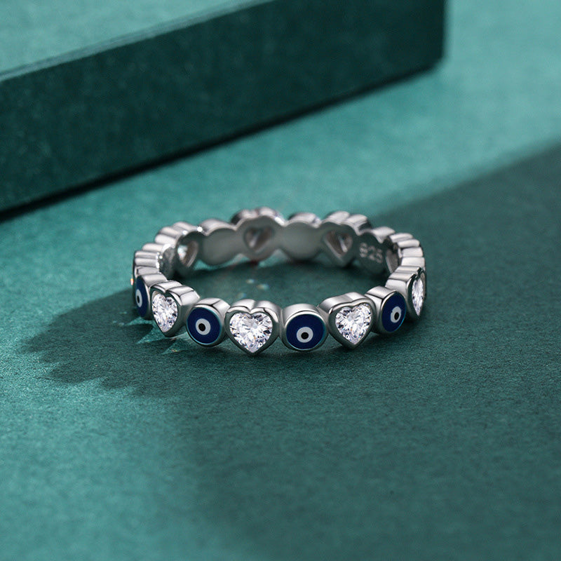 Wear FengShui 925 Sterling Silver Evil Eye Love Heart Zircon Blessing Ring