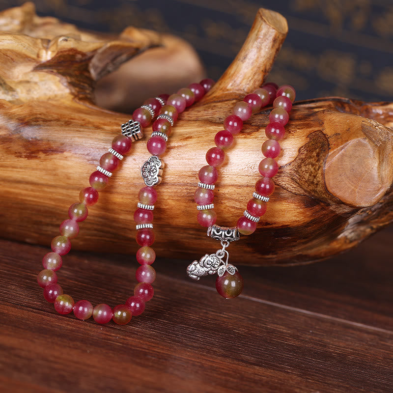 Wear FengShui Natural Watermelon Tourmaline PiXiu Elephant Positive Triple Wrap Bracelet