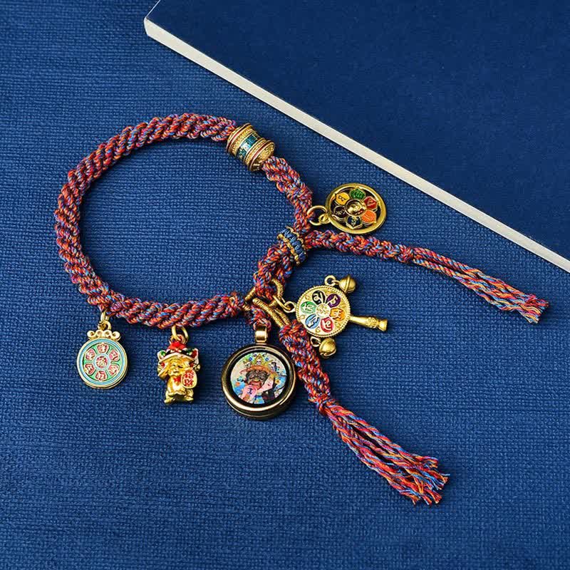 Wear FengShui Tibetan Green Tara Zakiram Goddess of Wealth Thangka Luck Braid String Bracelet