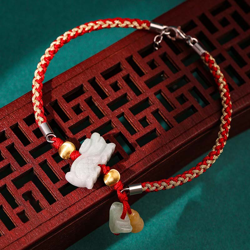 Wear FengShui Chinese Zodiac Jade Prosperity Red String Bracelet Anklet