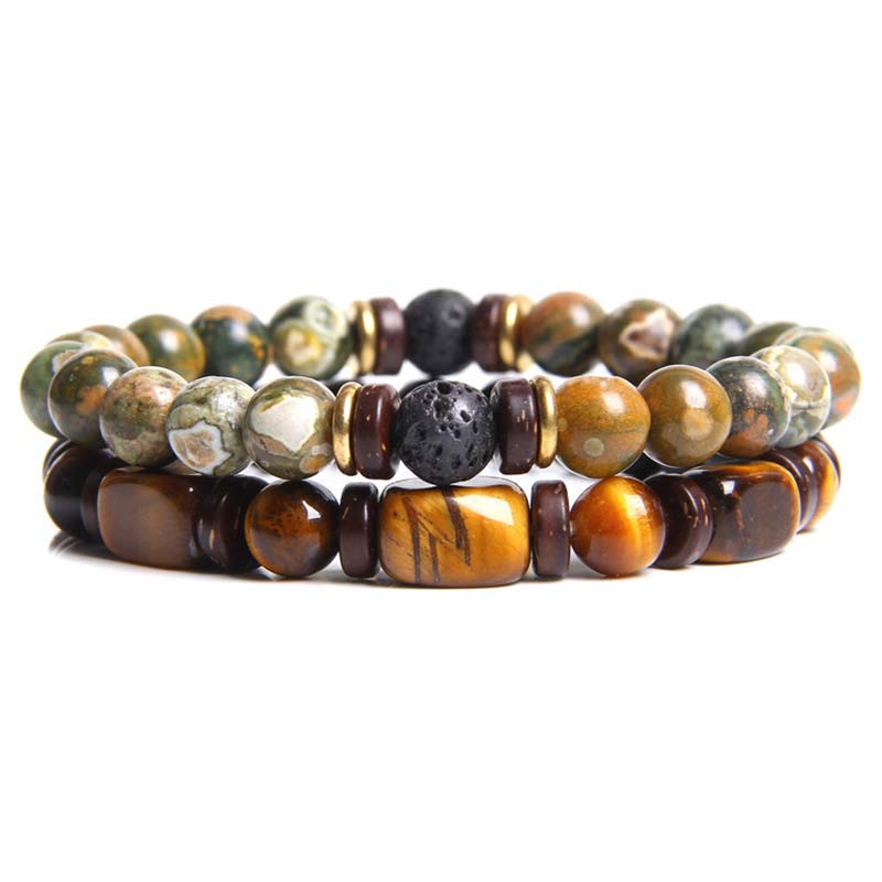 Wear FengShui 2PCS Healing Crystal Emperor Stone Tiger Eye Bead Bracelet