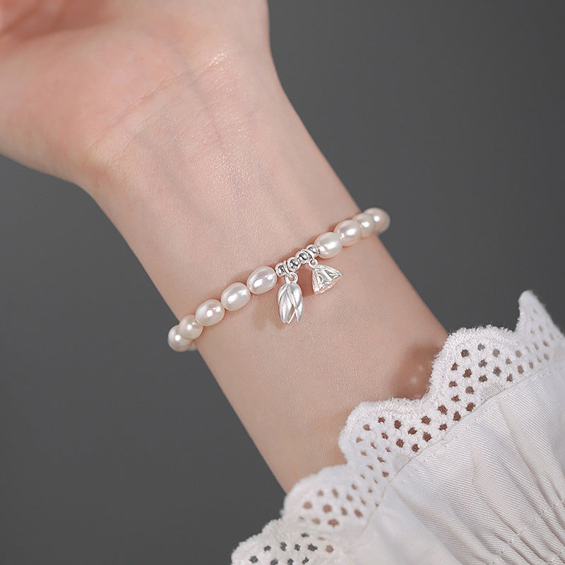 Wear FengShui 999 Sterling Silver Lotus Flower Pod Natural Pearl Healing Bracelet