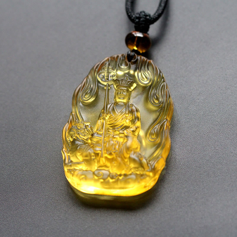 Wear FengShui Ksitigarbha Buddha Liuli Crystal Serenity Amulet Necklace Pendant