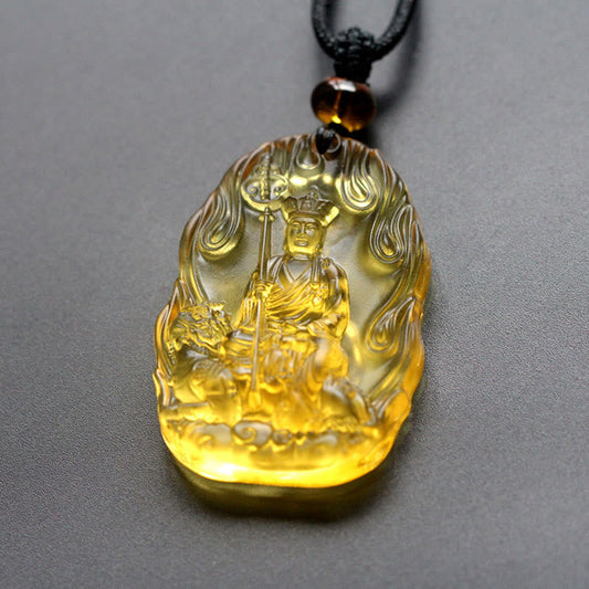 Wear FengShui Ksitigarbha Buddha Liuli Crystal Serenity Amulet Necklace Pendant