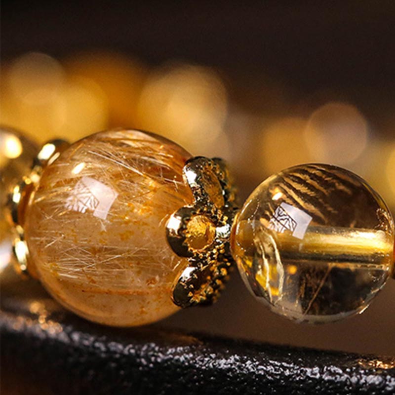 Wear FengShui Natural Citrine Amethyst Rutilated Quartz Prosperity Protection Bracelet
