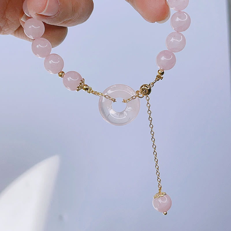 Wear FengShui Natural Pink Crystal Peace Buckle Love Charm Bracelet