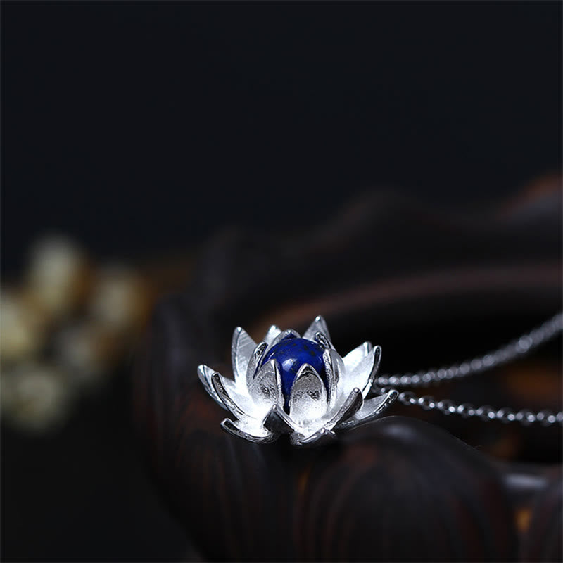 Wear FengShui 925 Sterling Silver Lazurite Lotus Flower Self Care Necklace Pendant