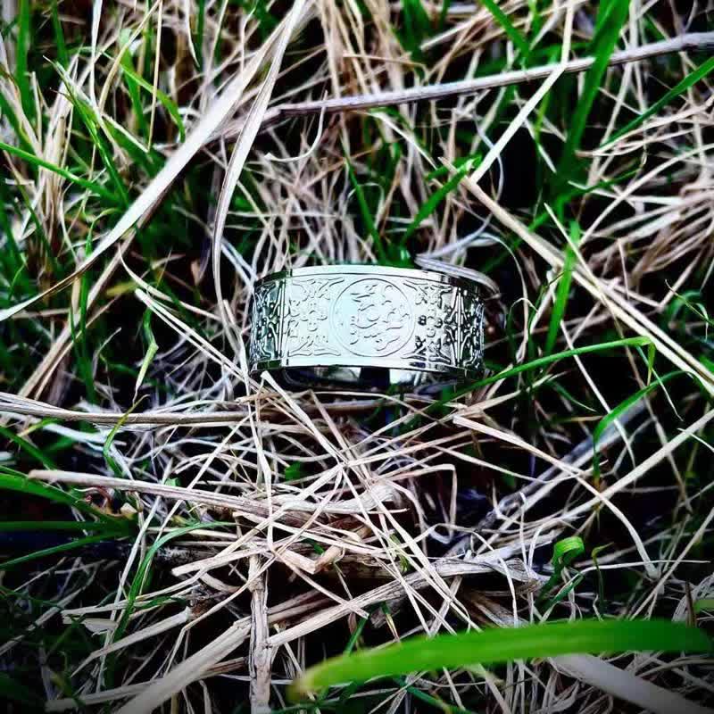 Wear FengShui Four Guardian Beast Dragon White Tiger Suzaku Basalt Carved Success Luck Ring