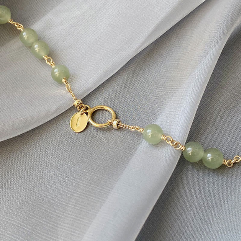 Wear FengShui 14k Gold Plated Hetian Jade Beaded Prosperity Chain Bracelet