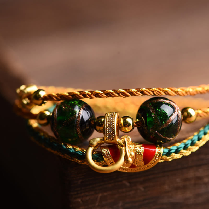 Wear FengShui Tibetan Handmade Rope Liuli Glass Bead Braided Multilayered Healing Bracelet