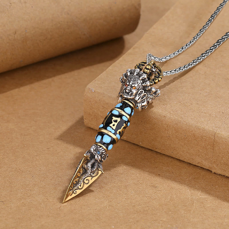 Wear FengShui Tibet Om Mani Padme Hum Dzi Bead Dorje Vajra Pattern Wealth Rotatable Necklace Pendant