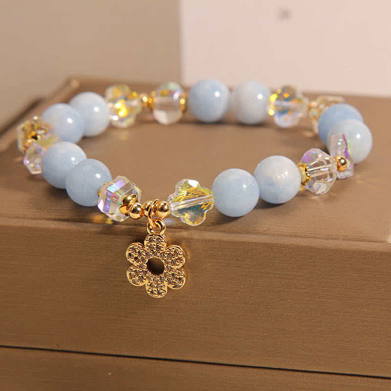 Wear FengShui Natural Aquamarine Flower Healing Crystal Bracelet