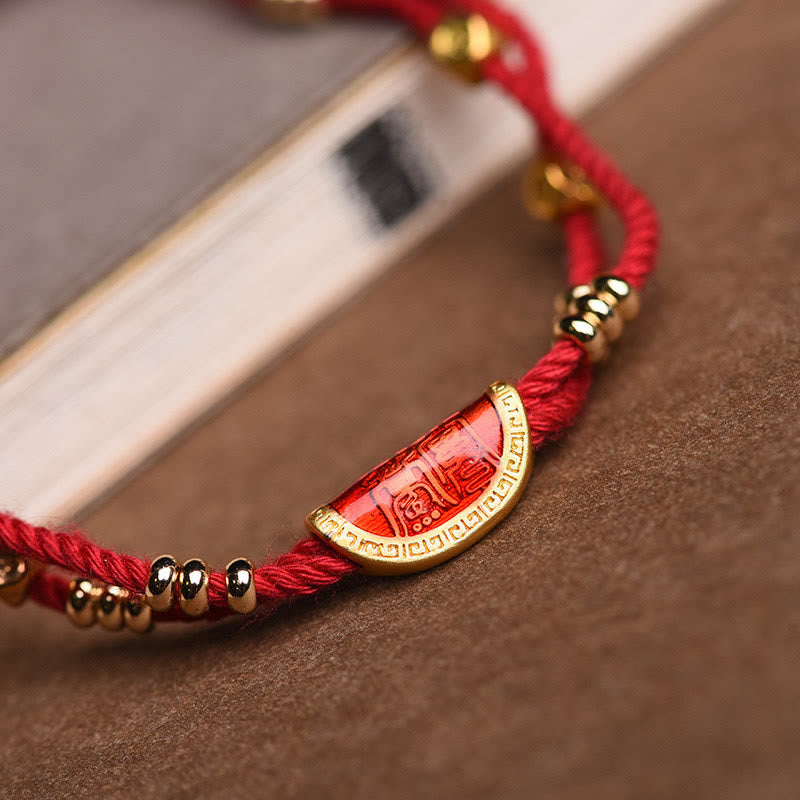 Wear FengShui Handmade Cinnabar Dumplings Design Luck Braided Red Rope Bracelet