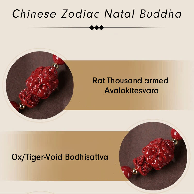Wear FengShui Chinese Zodiac Natal Buddha Cinnabar Amulet Blessing String Bracelet