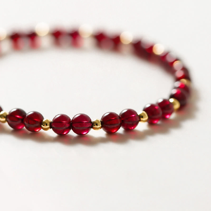 Wear FengShui 14K Gold Plated Natural Garnet Cinnabar Flower Calm Bracelet