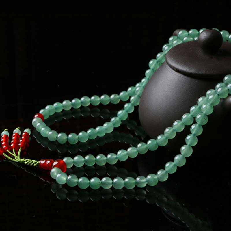 Wear FengShui 108 Beads Green Aventurine Red Agate Luck Mala Bracelet