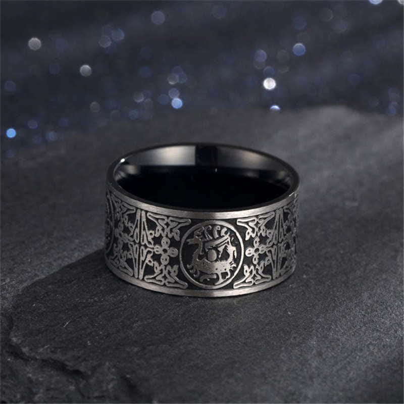 Wear FengShui Four Guardian Beast Dragon White Tiger Suzaku Basalt Carved Success Luck Ring